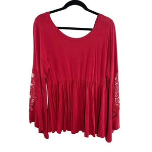 Torrid Dark Red Scoop Neck/Back Lace Bell Sleeve Shirt Women's Plus Size 0X
